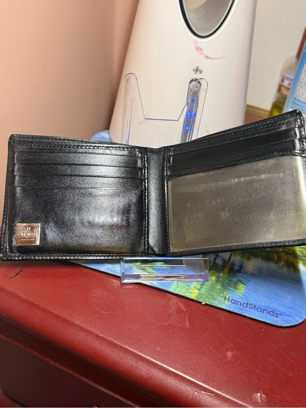 Fendi Black Leather Money Clip Wallet with ID Window